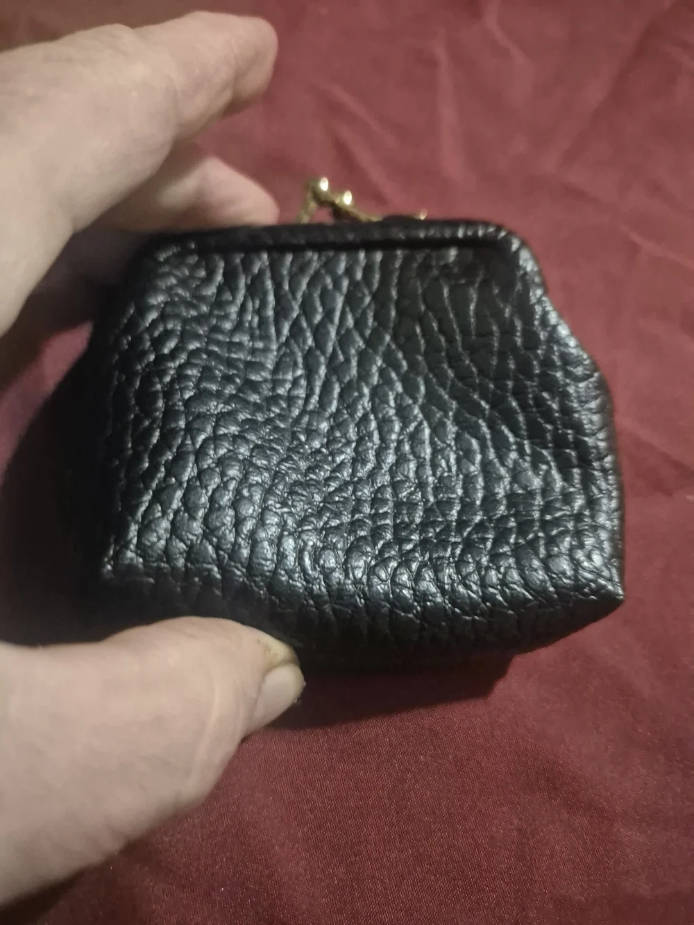 VintageBlack Pebbled Leather Coin Purse - Women Accessories